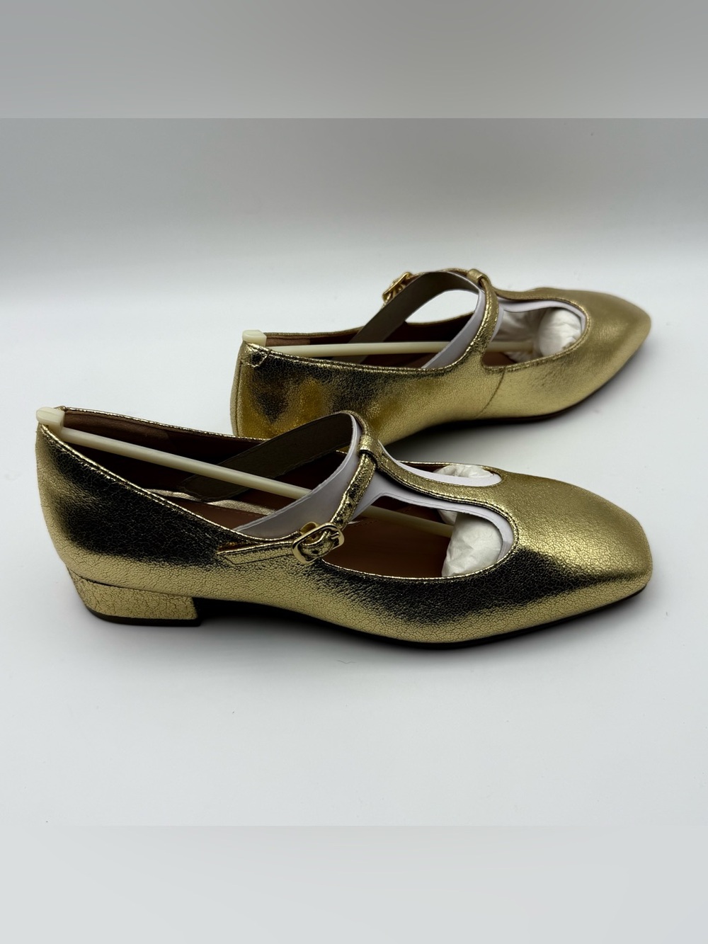 Linea Paolo Marcel-L Gold Crinkle Metallic Leather Mary Jane Pumps NIB Size 5